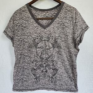 Women's Gray & Light Pink Y2K Soft Girl Grunge Indie Sleaze Tee Sz XXL V-Neck